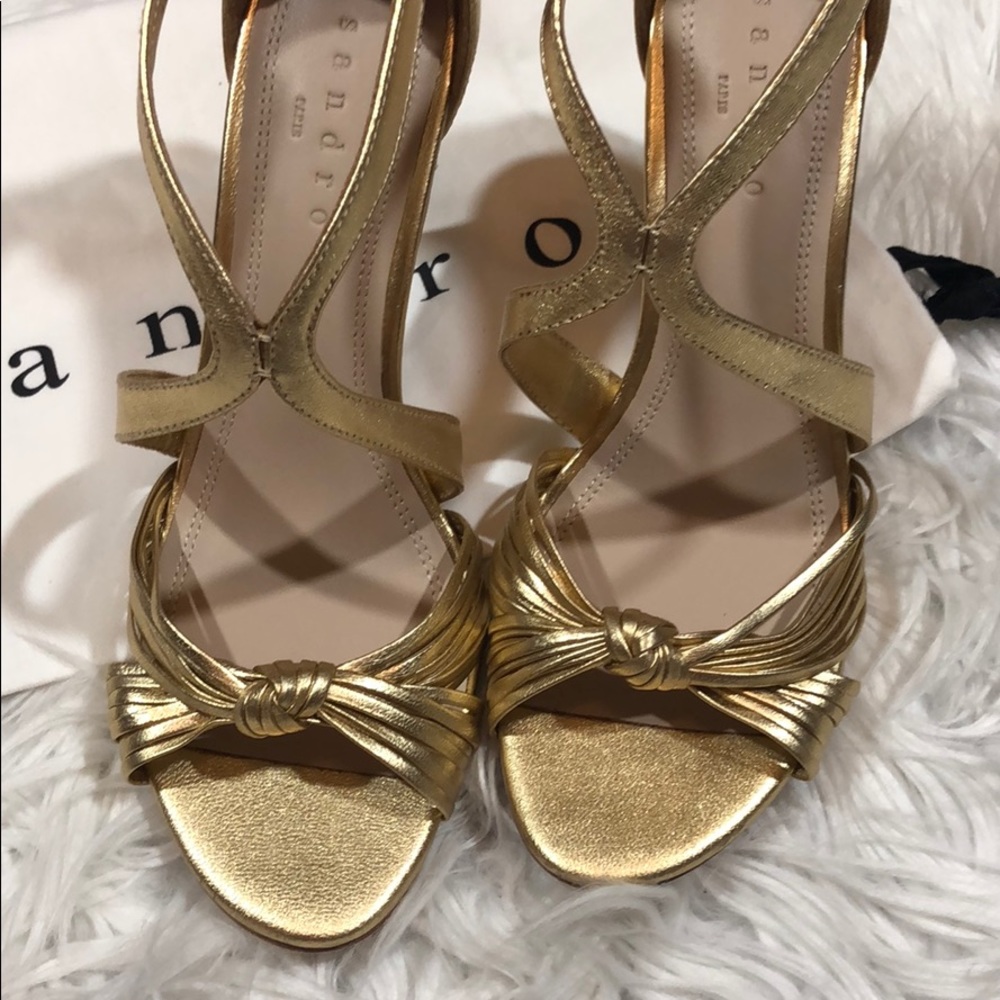 Sandro Elisa Gold Knotted Open Toe Heels - Picture 3 of 9